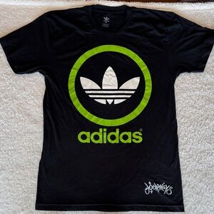 Adidas Originals Trefoil Graphic T Shirt Black Neon Green Journeys Logo Size M